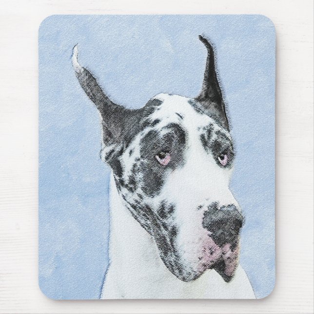 Great Dane (Harlequin) Målning - Original Hund Kon Musmatta (Framsidan)