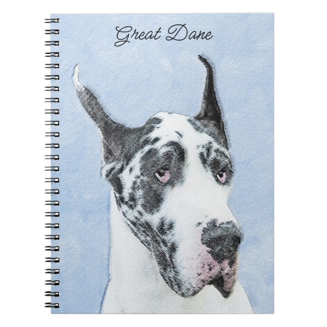 Great dane (Harlequin) - Originalkonst Hund Anteckningsbok (Framsidan)