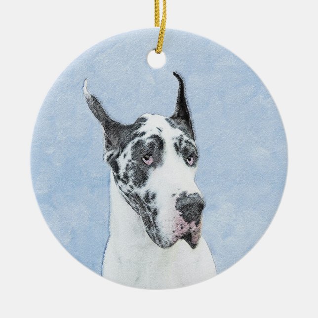 Great dane (Harlequin) - Originalkonst Hund Julgransprydnad Keramik (Framsidan)