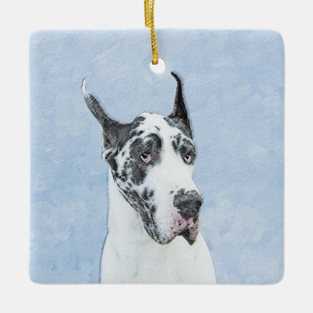 Great dane (Harlequin) - Originalkonst Hund Julgransprydnad Keramik (Framsida)