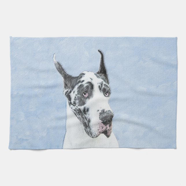 Great dane (Harlequin) - Originalkonst Hund Kökshandduk (Horisontell)
