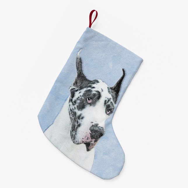 Great dane (Harlequin) - Originalkonst Hund Liten Julstrumpa (Framsidan (Hängande))