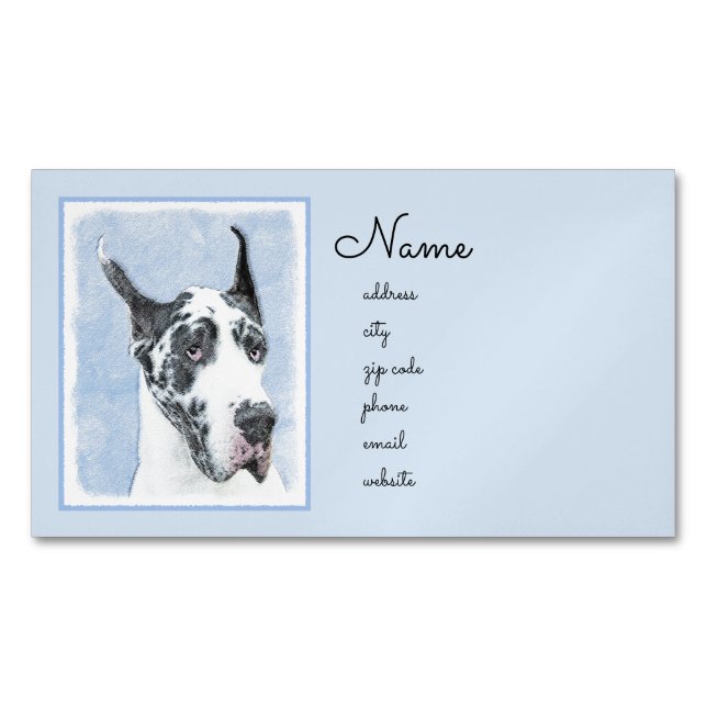Great dane (Harlequin) - Originalkonst Hund Magnetiska Visitkort (Framsida)