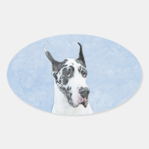 Great dane (Harlequin) - Originalkonst Hund Ovalt Klistermärke