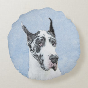 Great dane (Harlequin) - Originalkonst Hund Rund Kudde