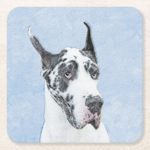 Great dane (Harlequin) - Originalkonst Hund Underlägg Papper Kvadrat