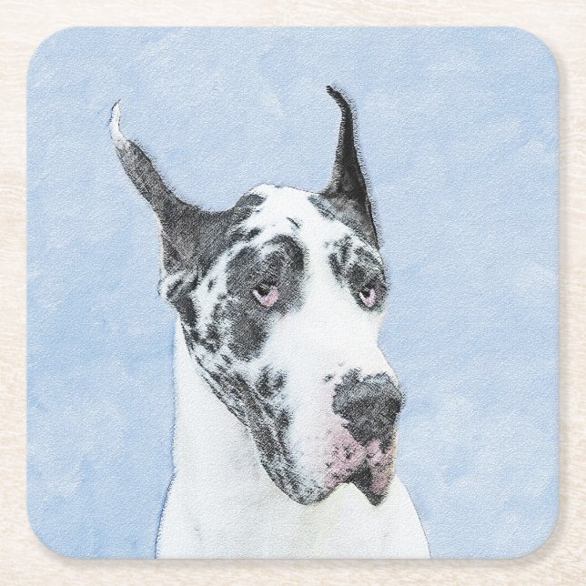 Great dane (Harlequin) - Originalkonst Hund Underlägg Papper Kvadrat (Framsidan)