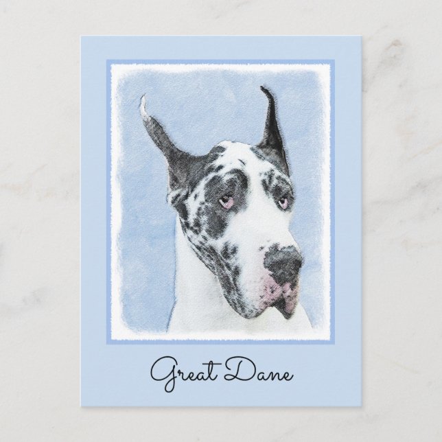 Great dane (Harlequin) - Originalkonst Hund Vykort (Framsida)