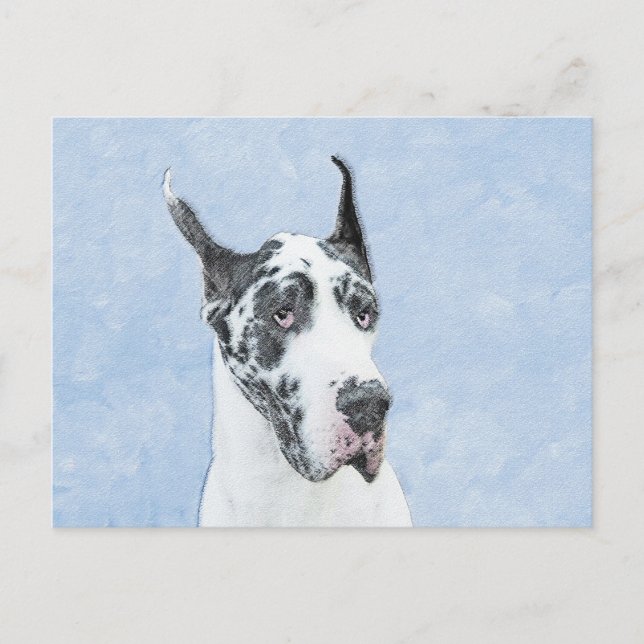 Great dane (Harlequin) - Originalkonst Hund Vykort (Framsida)