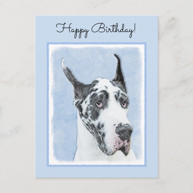 great dane (Harlequin) - Originalkonst Hund Vykort (Framsida)