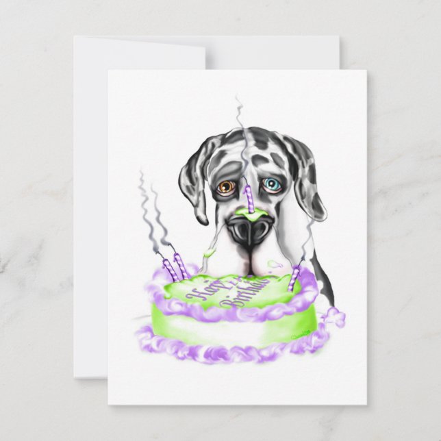 Great dane Harlequin UC Birthday Cake Inbjudningar (Framsida)