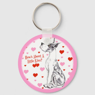 Great dane Harlequin Valentines Day Kiss Nyckelring