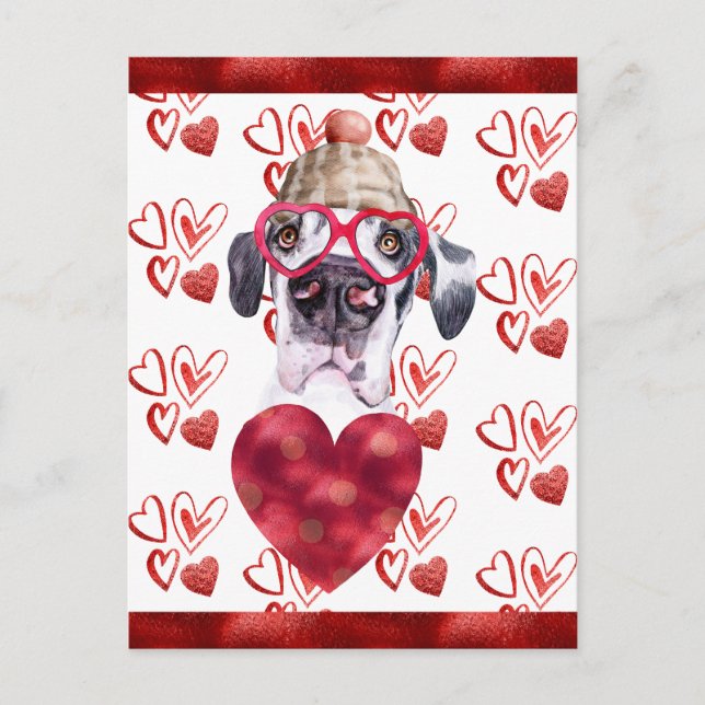 Great dane Hearts Hund älskare Valentine Gift Helg Vykort (Framsida)