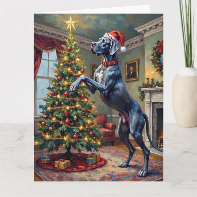 Great Dane Helping Decorate Christmas Star Hat Kort (Framsida)