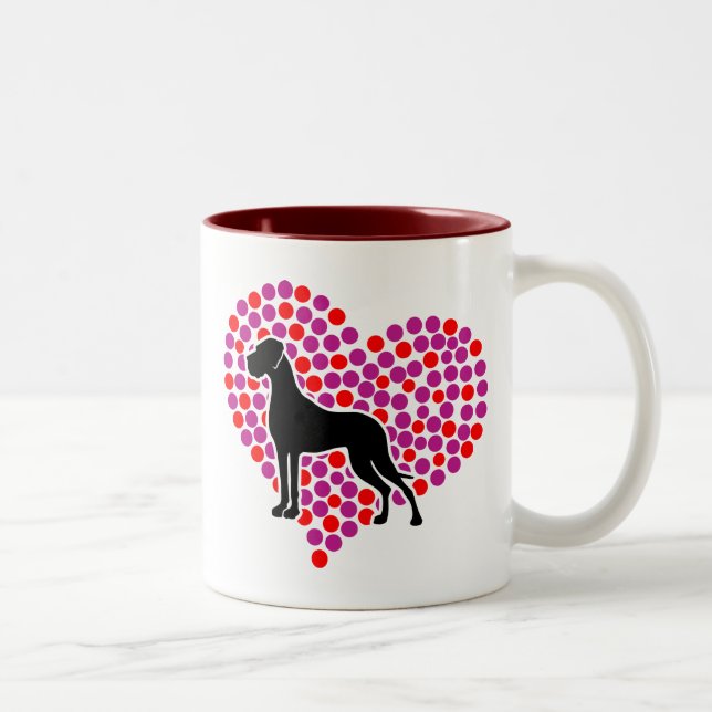 Great Dane Hjärt Hund Älskare Två-Tons Kaffe Två-Tonad Mugg (Höger)
