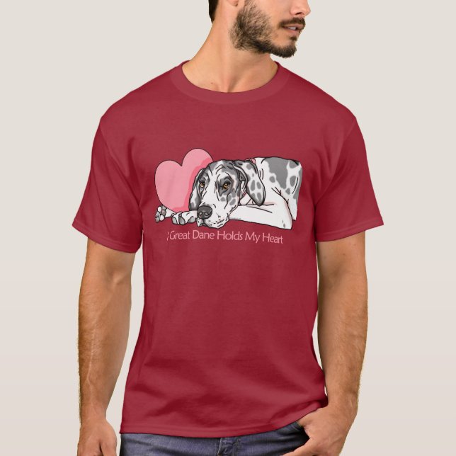 Great dane Holds Heart Harlequin UC T Shirt (Framsida)