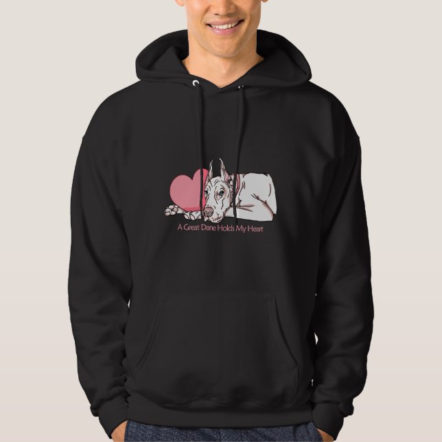 Great dane Holds Heart White Sweatshirt (Framsida)