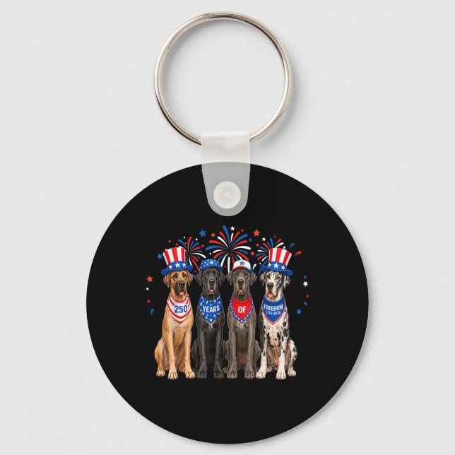 Great Dane Hund 250 År Amerikan 1776 2026 4e Nyckelring (Framsida)