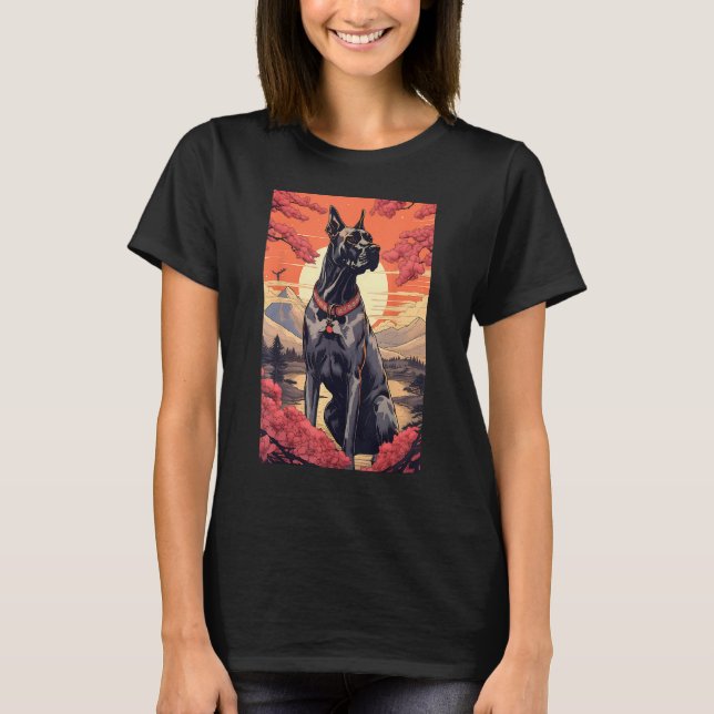 Great dane Hund Aesthetic Japanska Ukiyo e 2 T Shirt (Framsida)