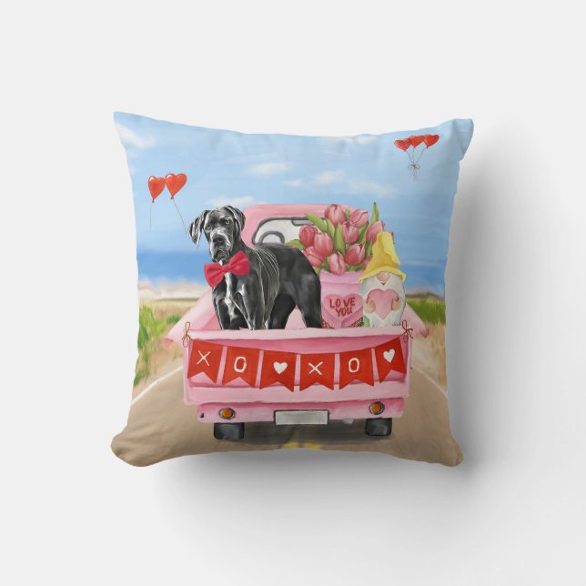 Great Dane Hund Alla hjärtans dag Lastbil  Kudde (Framsida)