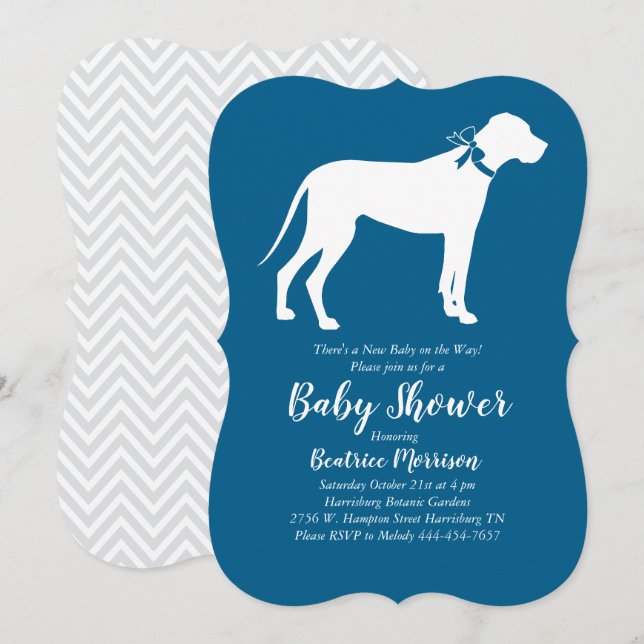 Great dane Hund Baby Shower Blue Boy Inbjudningar (Fram/baksida)