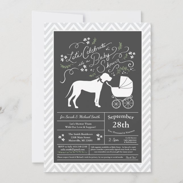 Great dane Hund Baby Shower Gender Neutral Inbjudningar (Framsida)