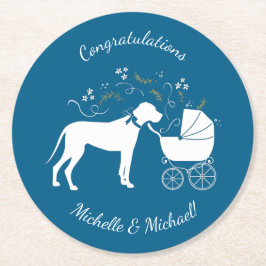 Great dane Hund Baby Shower Puppy Blue Boy Underlägg Papper Rund