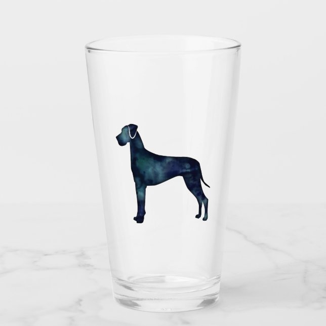 Great dane Hund Black Watercolor Silhouette Glaskopp (Framsida)