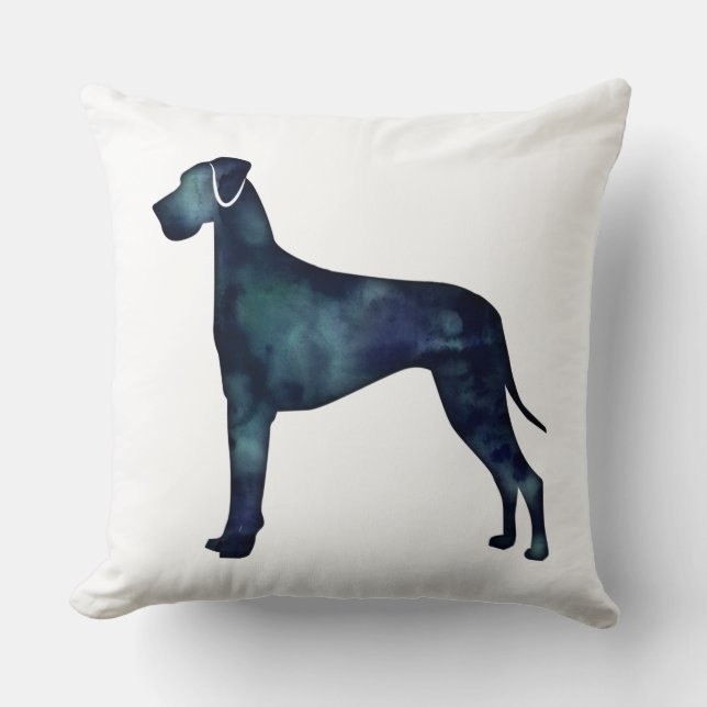 Great dane Hund Black Watercolor Silhouette Kudde (Framsida)