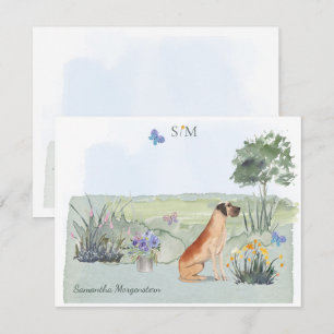 Great dane Hund Butterfly Monogram och Namn Anteckningskort