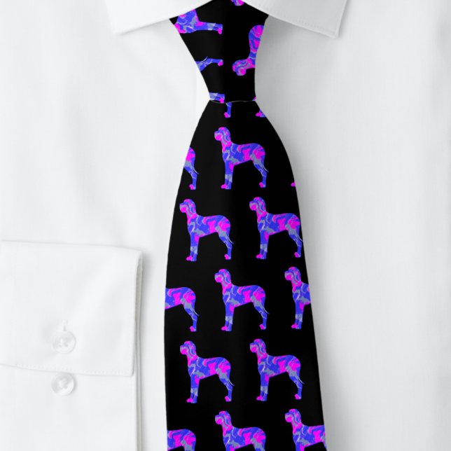 Great dane Hund Cute Rosa Silhouette Black Nacke Slips (Great Dane black tie with pink and blue silhouette )
