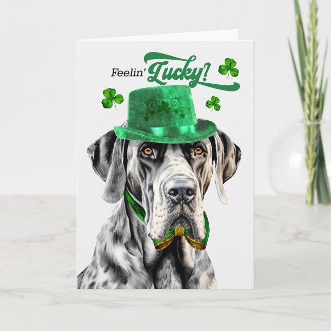 Great dane Hund Feelin' Lucky St patrick's day Helgkort (Framsida)