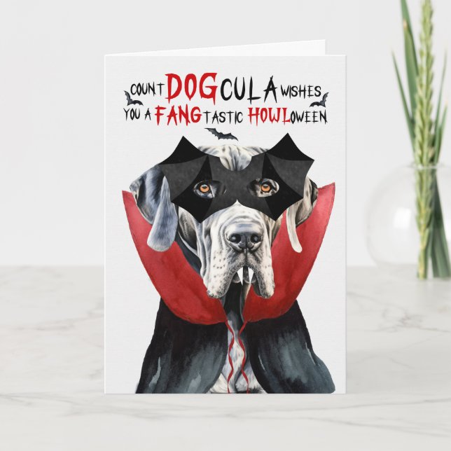 Great dane Hund Funny Count DOGcula Halloween Helgkort (Framsida)
