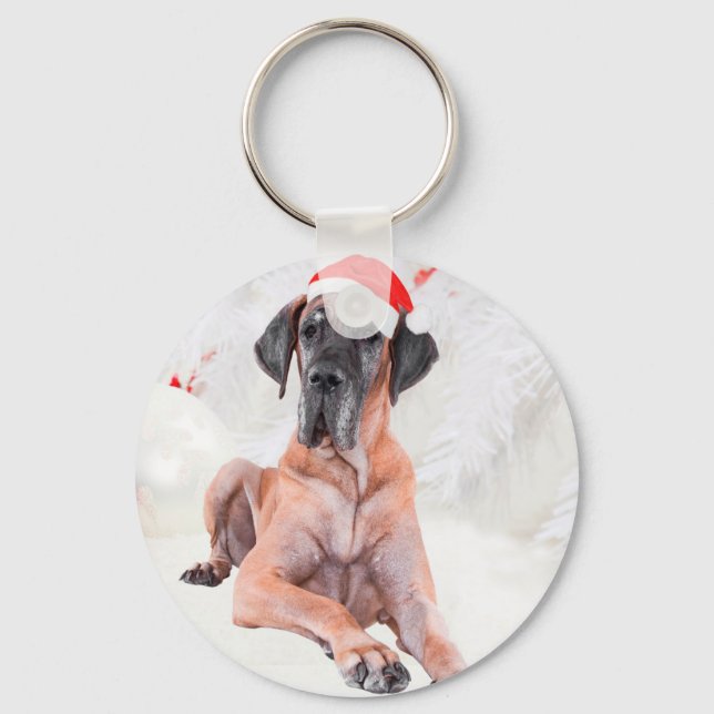 Great dane Hund Hat God jul Nyckelring (Framsida)