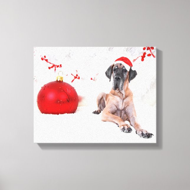 Great dane Hund Hat God jul Red Ornament Canvastryck (Framsida)