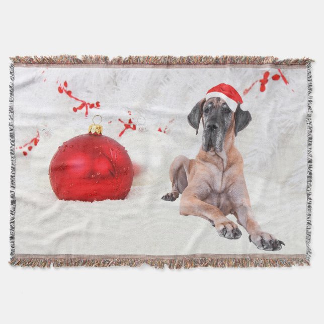 Great dane Hund Hat God jul Red Ornament Filt (Framsidan)