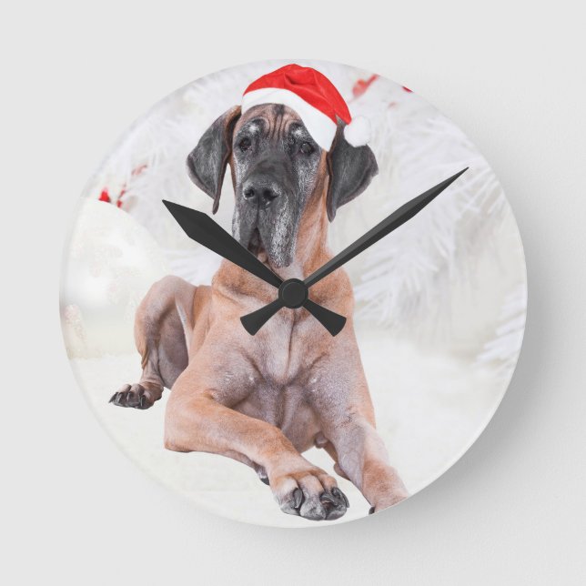 Great dane Hund Hat God jul Rund Klocka (Framsida)