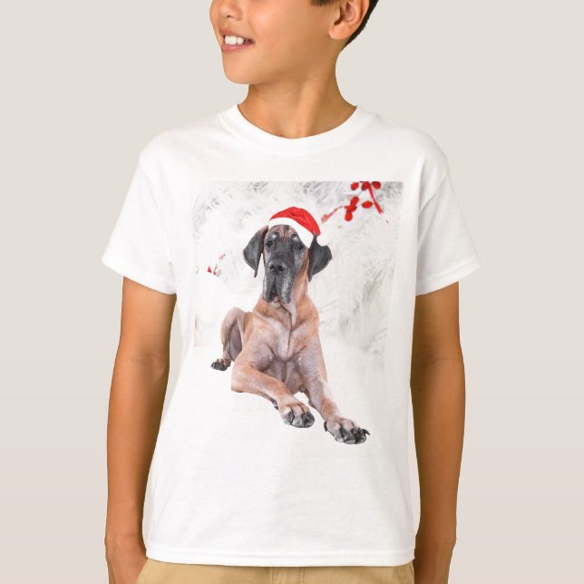 Great dane Hund Hat God jul Tee Shirt (Framsida)