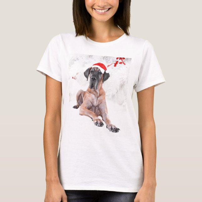 Great dane Hund Hat God jul Tee Shirt (Framsida)