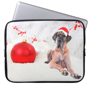 Great Dane Hund Hatt God Jul Röd Prydnad Laptop Sleeve