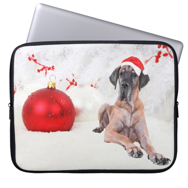 Great Dane Hund Hatt God Jul Röd Prydnad Laptop Sleeve (Framsidan)