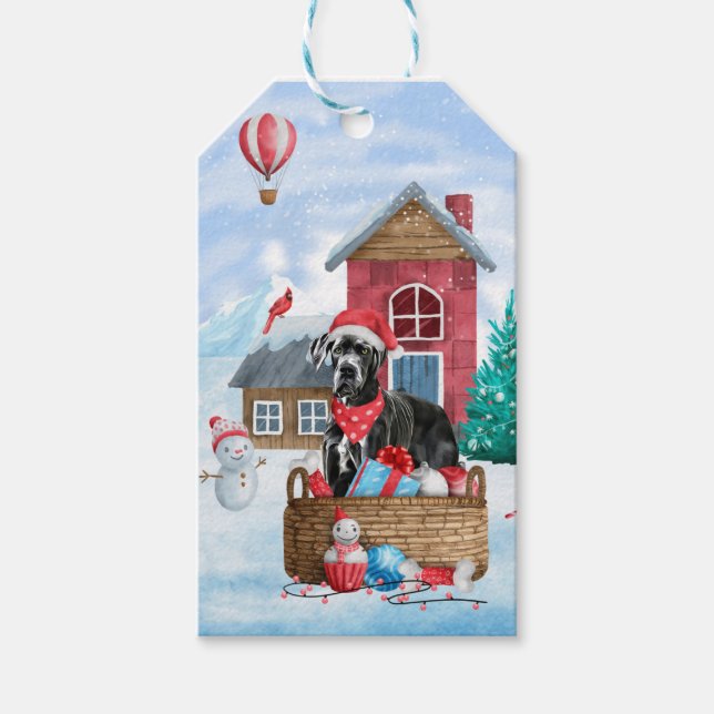 GREAT DANE HUND i HUND i SNÖ Presentetikett (Framsidan)