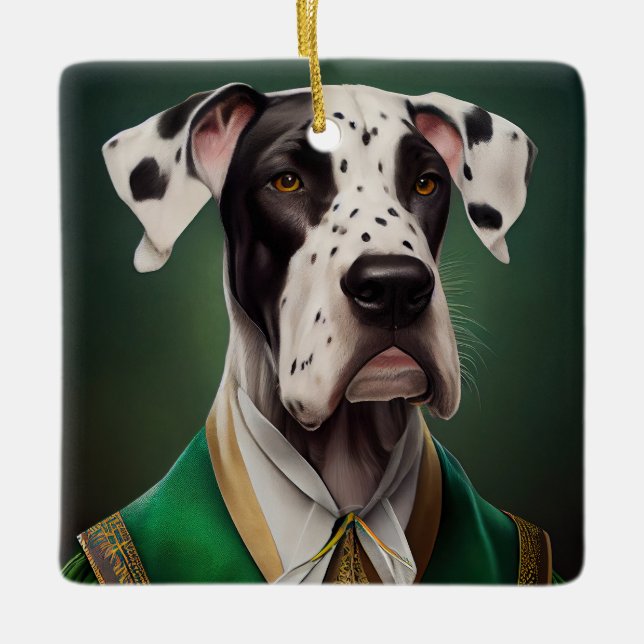 Great dane Hund i St. Patrick Dress Julgransprydnad Keramik (Framsida)