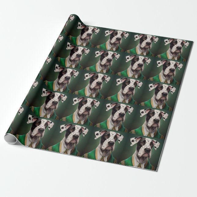 Great dane Hund i St. Patrick Dress Presentpapper (Utrullad)