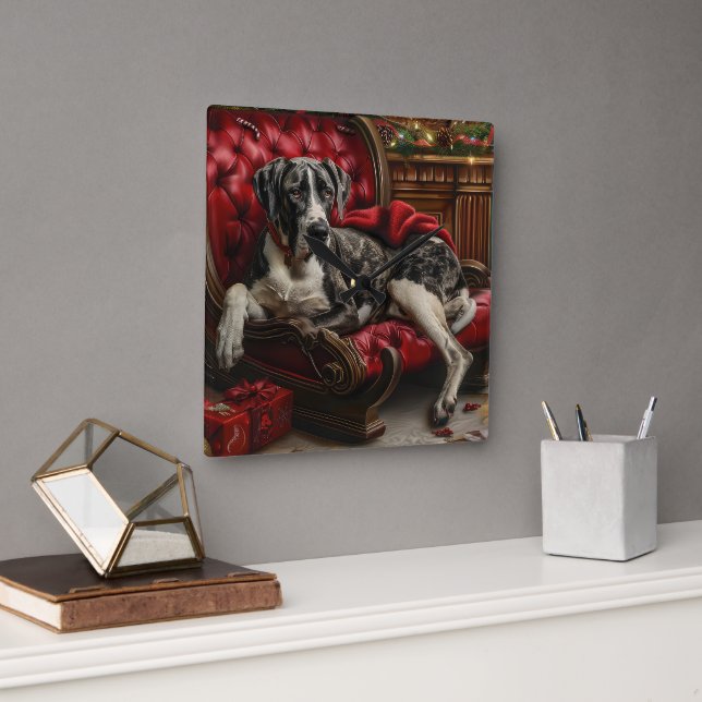 Great dane Hund julafton Fyrkantig Klocka (Kontor)