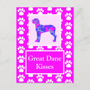 Great dane Hund Kisses Silhouette Cute Rosa & Blue Vykort