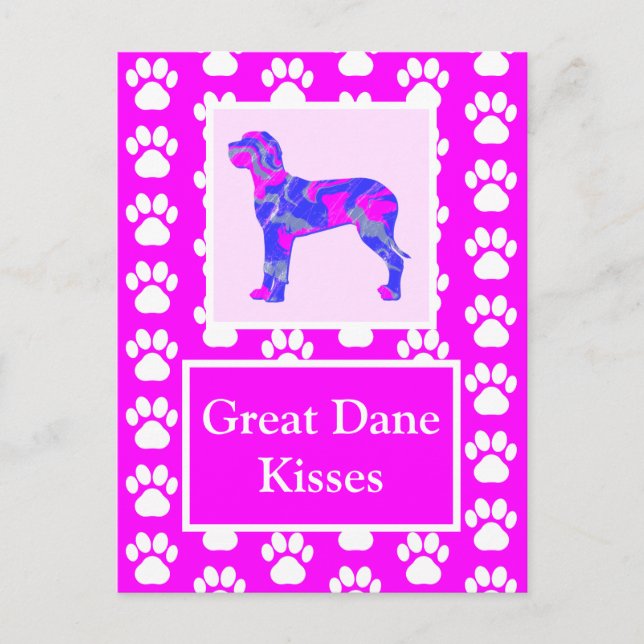 Great dane Hund Kisses Silhouette Cute Rosa & Blue Vykort (Framsida)