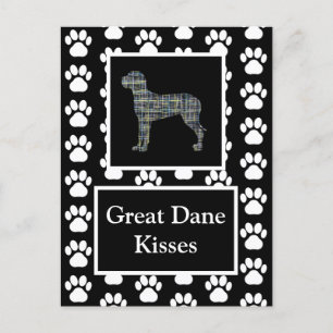 Great dane Hund Kisses Silhouette Gult&Blue Grid Vykort