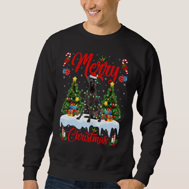 Great dane Hund Ljus Julafton Träd Santa Great dan Lång Ärmad Tröja (Framsida)