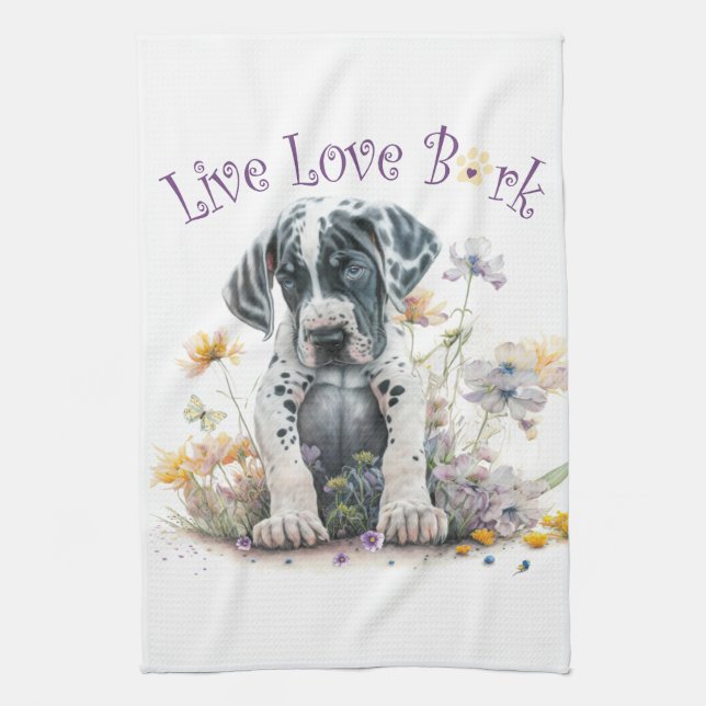 Great Dane Hund Mamma Blommig Kökshandduk (Vertikal)